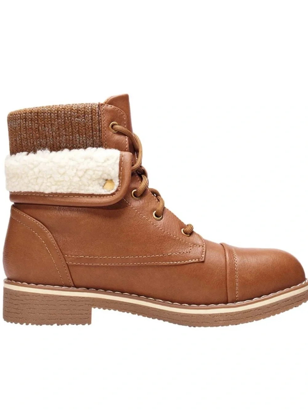 Women's Brown Faux-Leather‎ Fold-Over Lace-Up Ankle Boots Size 10 - Picture 5 of 5